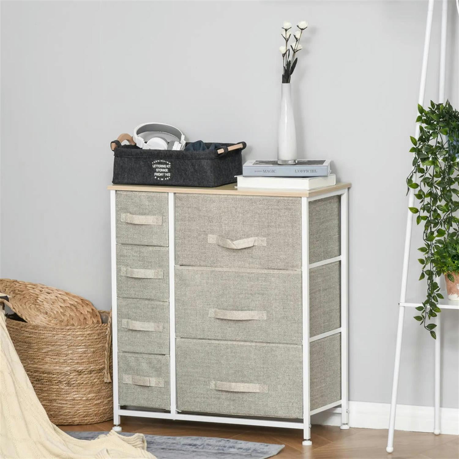 Demi Bonn 7-Drawer Dresser, Fabric Storage Tower for Bedroom, Hallway, Entryway, Closet, Steel Frame, Wood Top, Easy Pull Handle, Gray