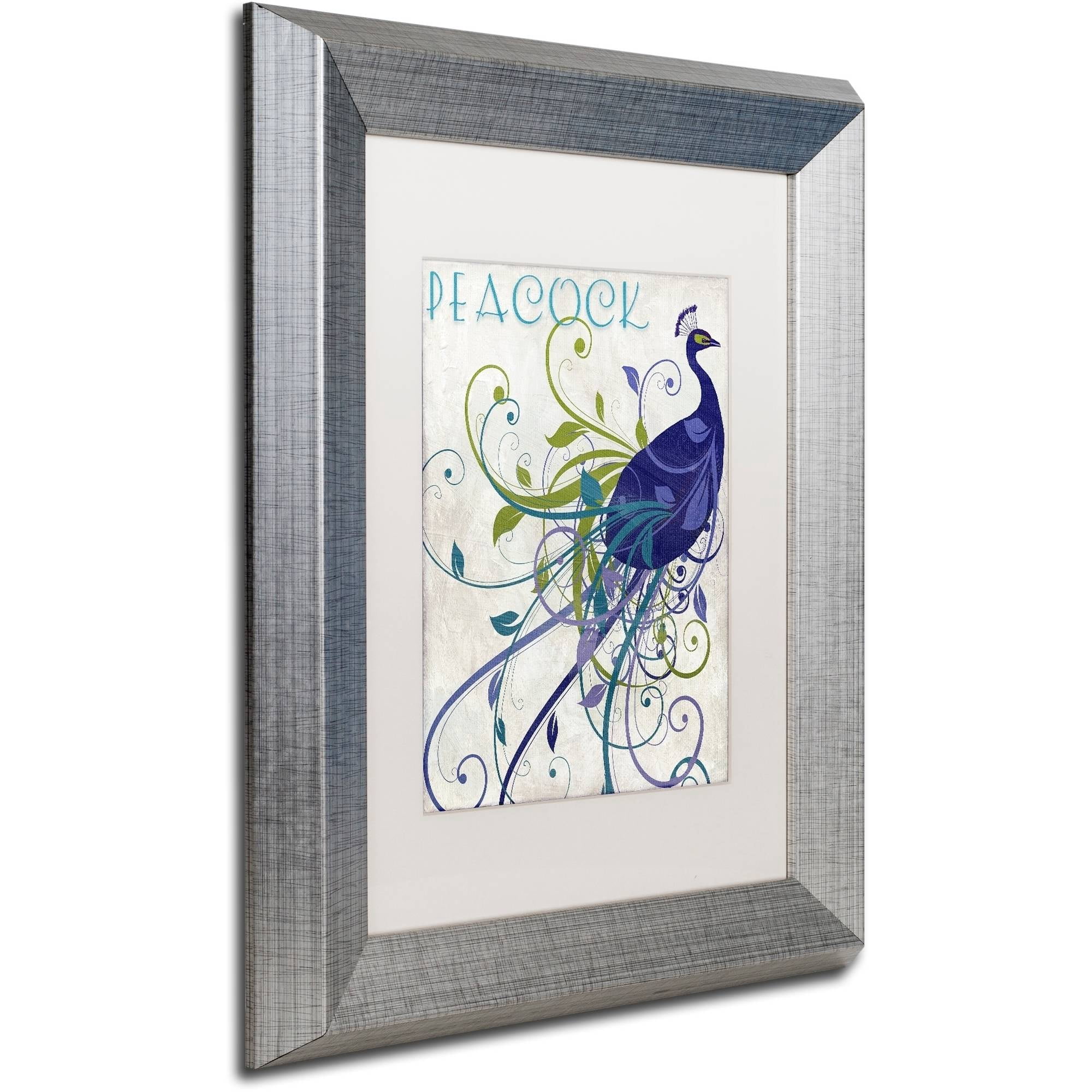 Trademark Fine Art "Peacock Nouveau I" Canvas Art by Color Bakery White Matte, Silver Frame