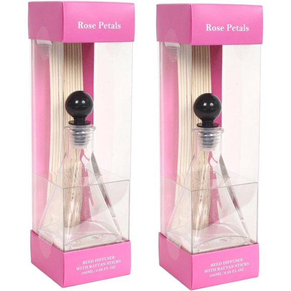 Hosley Reed Diffuser Set of 2 Aromatherapy Rose Floral Petals Scented Reed Diffuser 100ml for Women, Home Decor, Room Decor, Wedding Day, Reiki Meditation, Bathroom Settings