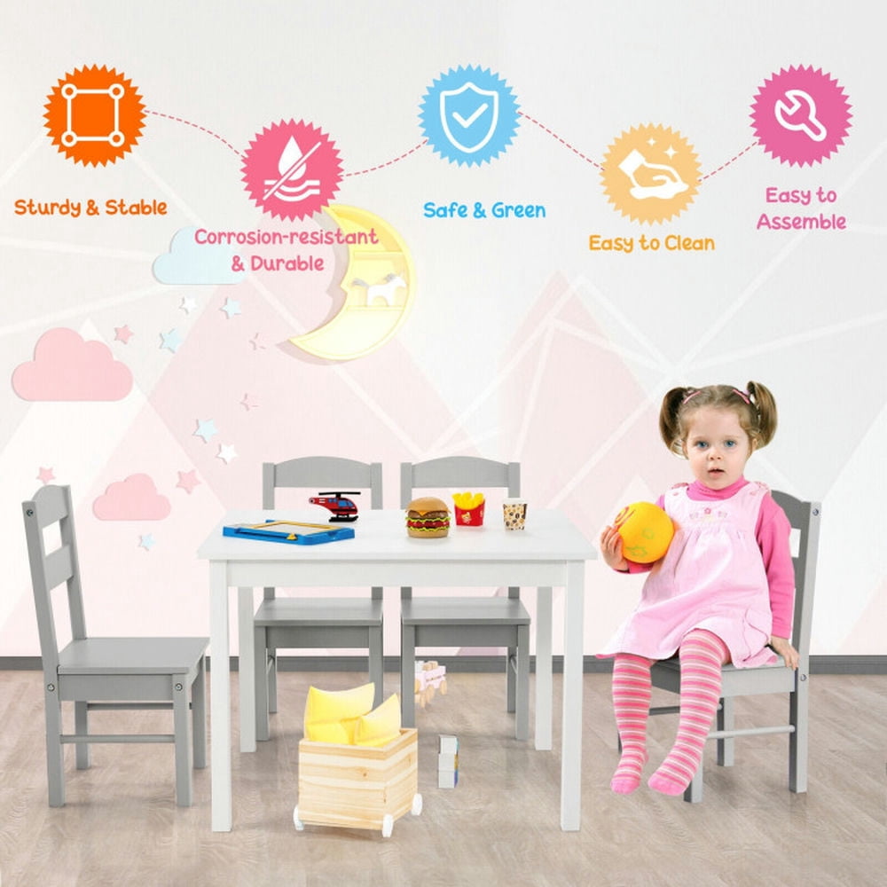 Canddidliike Kids 5 Pieces Table and Chair Set Wooden Children Activity Playroom Furniture Gift-White, Kids Table for Arts & Crafts, Snack Time, Homeschooling, Homework