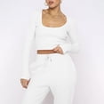 thumbnail image 4 of DailyTrove Women's Long Sleeve Square Neck Tracksuit - Solid Color, Slim Fit, Spring & Outdoor Activity Wear,White, 4 of 6
