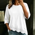 thumbnail image 2 of Lmueinov 3/4 Length Sleeve Womens Tops Crew Neck Lace Scalloped Hem Casual Shirts Solid Loose Fit Blouses Summer Fall Vacation Outfits, 2 of 7