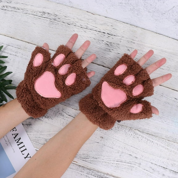 GOOHOCHY 2 Pcs Cat's Claw Gloves Warm Women's Kids Half Finger