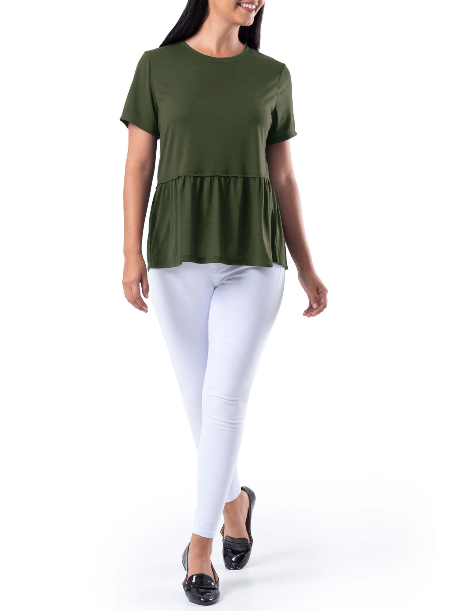 Wright's Womens Short Sleeve Peplum Waist Top