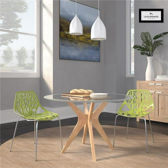 31.5 x 20.75 x 21 in. Modern Asbury Dining Chair with Chromed Legs, Green - Set of 2