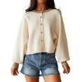 thumbnail image 2 of Women's Cropped Cardigan Sweaters Fall Long Sleeve Open Front Color Block Knit Outwear Coats Color L, 2 of 8