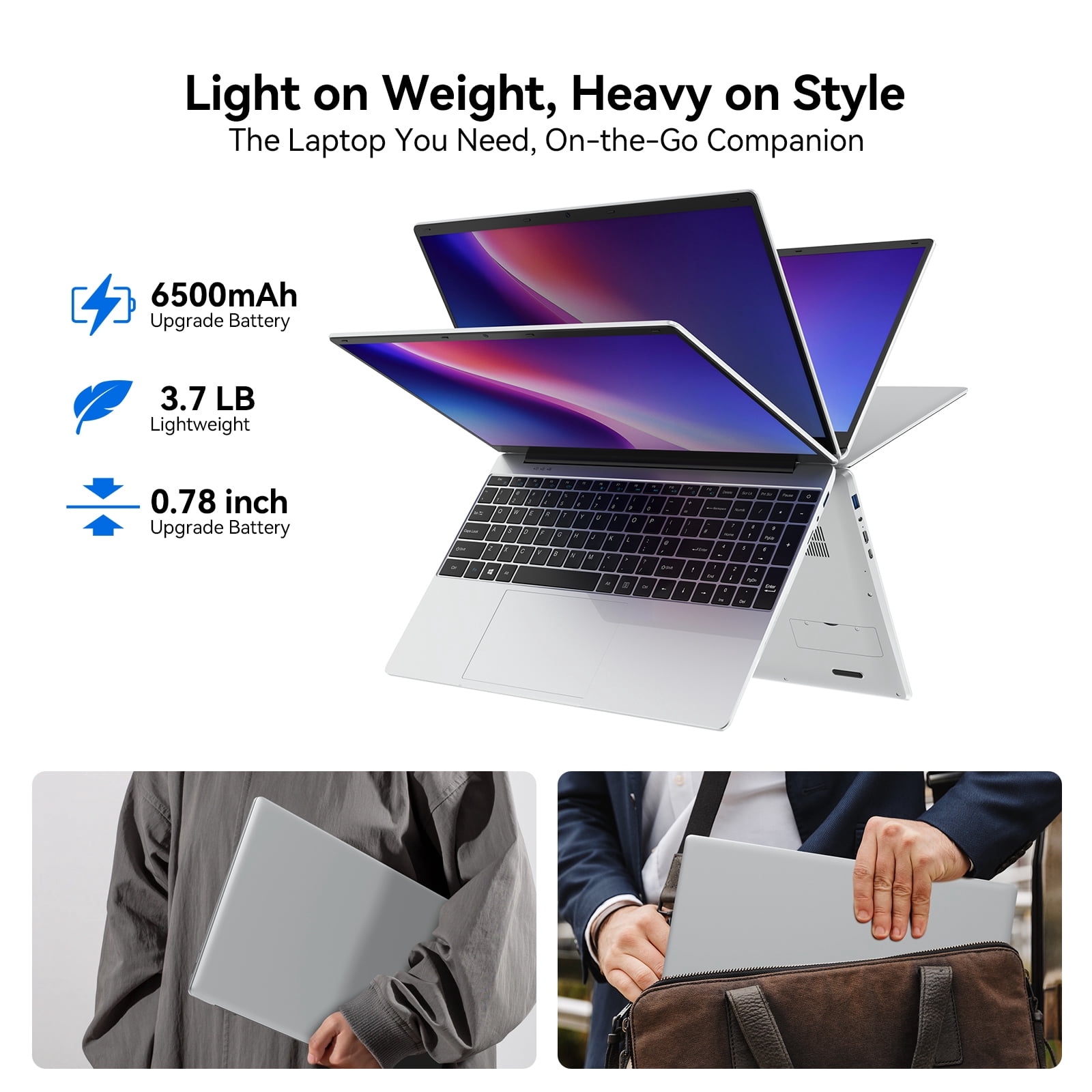 15.6 inch Portable Laptop, HD Display, Intel Quad-Core N100
