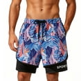 thumbnail image 2 of MYAOYI Mens 2 in 1 Tropical Swim Trunks Quick Dry Running Shorts with Compression Liner, 2 of 5