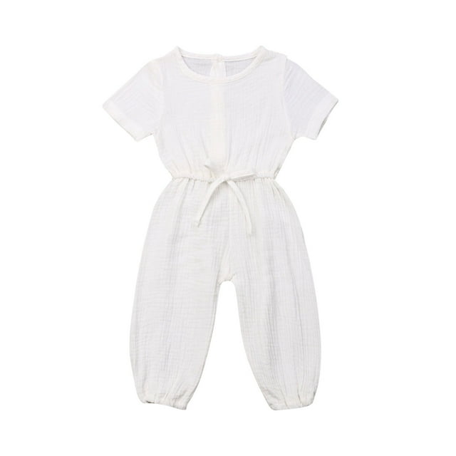 Sylvamorning Infant Baby Romper Solid Color Short Sleeve Elastic Waist Jumpsuit