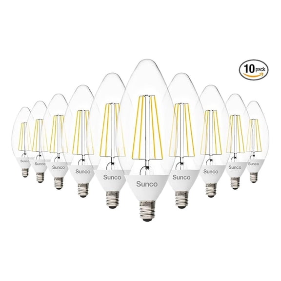 Sunco 10 Pack Dusk to LED Outdoor Light Bulb B11, Edison Filament Candelabra Bulbs for Porch Lighting, 500 LM, 5W (40W Equivalent), 3000K Warm White, E12 Base, Photocell Sensor UL.