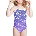 thumbnail image 3 of FOR U DESIGNS Comfy Purple One Piece Bathing Suit Girls Casual Off Shoulder Beach Swimwear for Kids Toddlers Stars Moons Lace-up Swimsuit Size 5-6, 3 of 6