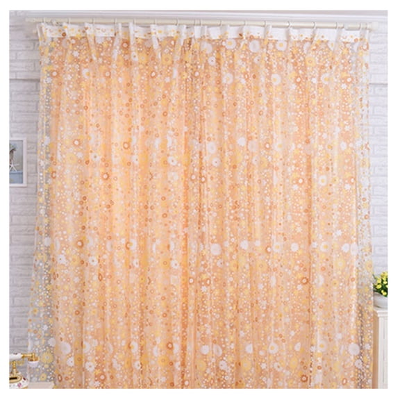 Farfi Window Curtain Translucent Floral Pattern Room Decor Pastoral Balcony Valance for Home Office Cafe (Orange)