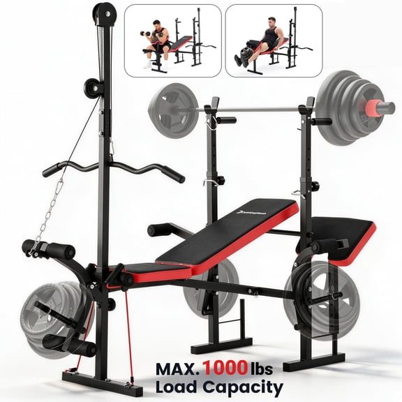 Weight Bench,Blacksmith 8-in-1 Olympic Weight Bench with Lat Pulldown,Preacher Curl Pad and Leg Curl,Bench Press Set for Home Gym,1000 lbs Max Bearing