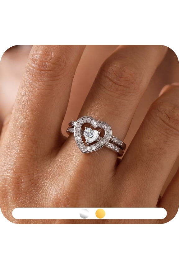 Heart Moissanite Ring Set for Women, 2PCS Stackable Wedding Ring Set,925 Sterling Silver Plated Promise Rings,Dainty Engagement Jewelry Gift for Her Size 7