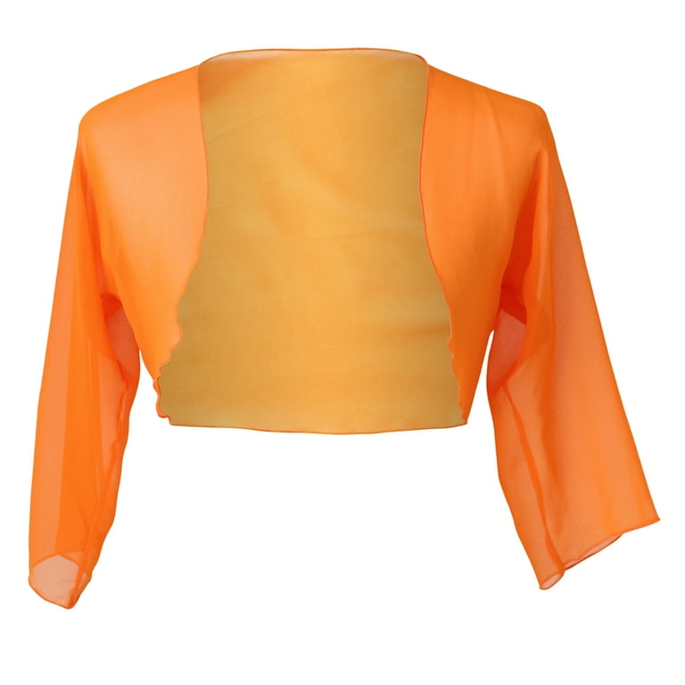 Chiffon 3/4 Sleeve Bolero Shrug Cardigan Top S-4XL Orange,S