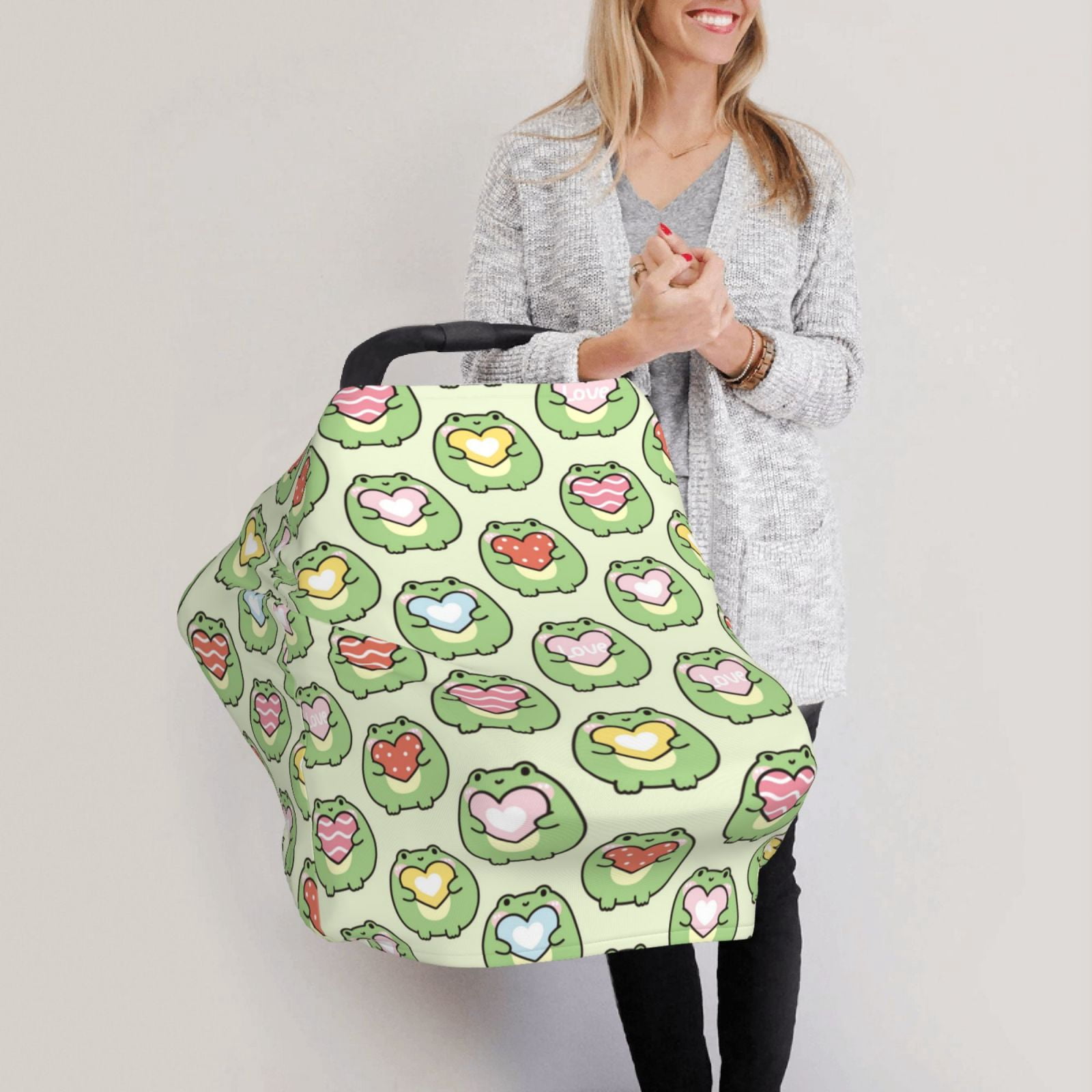 Fotbe Cute Chubby Frog Pattern Car Seat Covers for Babies, Nursing Breastfeeding Cover Infant Carseat Canopy, Soft Stretchy Carrier Cover