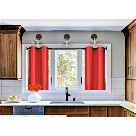 1 Pair kitchen window curtain short panel 100% privacy blackout bathroom Décor D24 RED Color Grommets On Top 30" X 36" Each panel