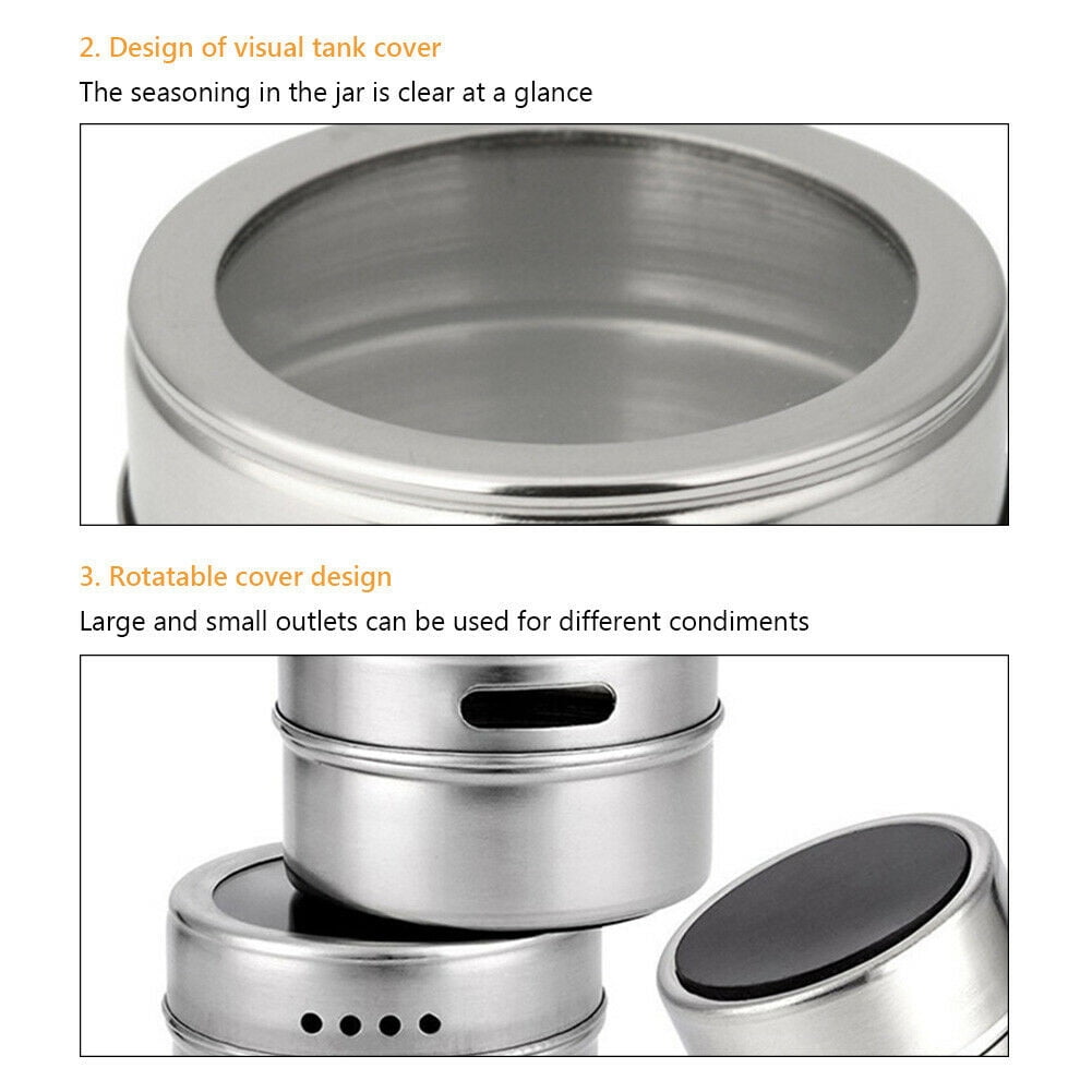 Kepooman 10 Pack Stainless Steel Storage Spice Containers with Sift & Pour Clear Top Lid for Camping Grill, Silver