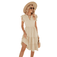 thumbnail image 3 of Vestido de Verano para Mujer, Cuello en V, Mangas con Volantes, Midi, Color Albaricoque L, 3 of 6