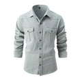 thumbnail image 2 of Mens Long Sleeve Shirts with Pockets Button-Down Collared Cotton Blend Slim Fit Tshirts Casual Solid Comfort Workwear Basic Lapel Tops Shirt, 2 of 8