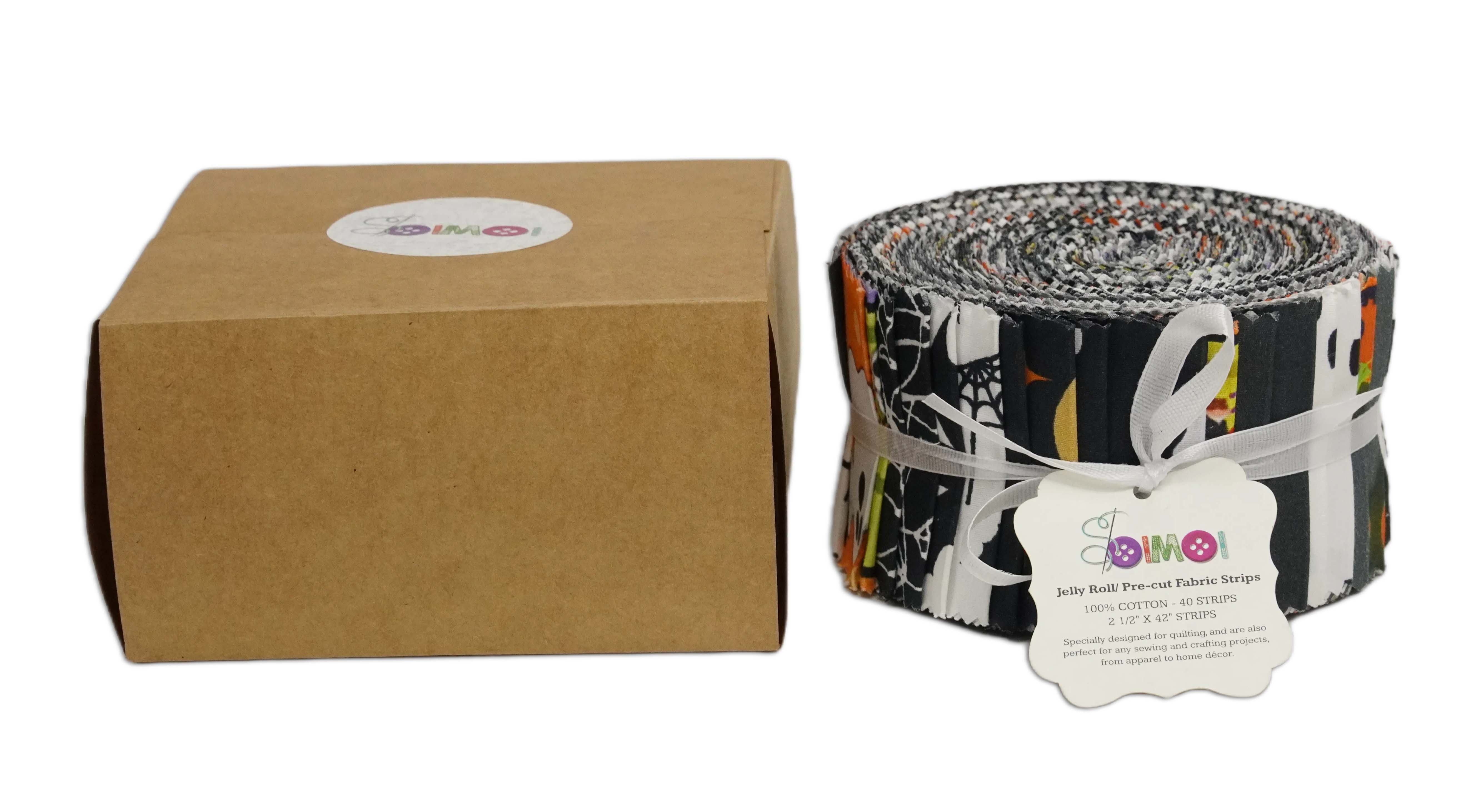 Soimoi 40Pcs Halloween Print Precut Fabrics Strips Roll Up 2.5x42inches Cotton Jelly Rolls for Quilting