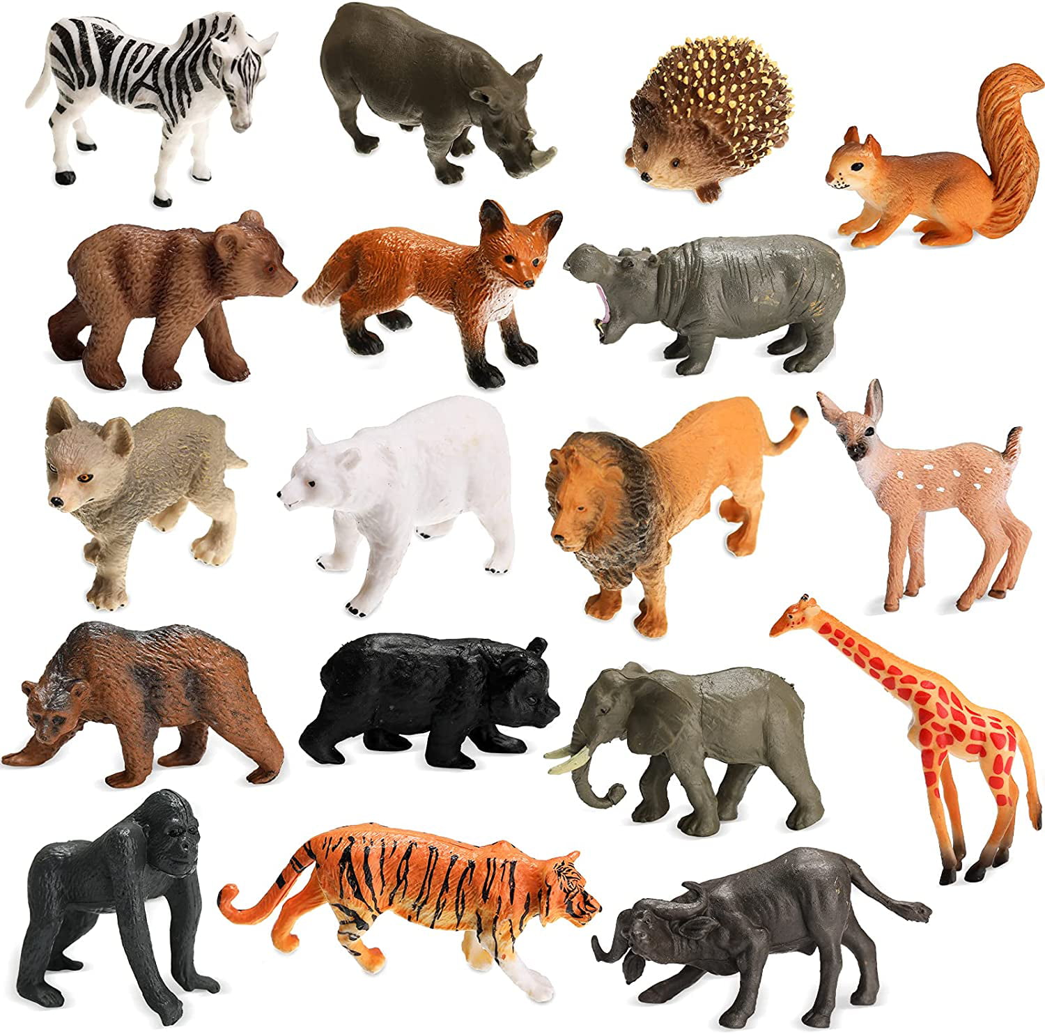 18 Pieces Tiny Safari Animal Figures Toy Forest Animals Baby Figures  Woodland Creatures Figurines Realistic Jungle Zoo Animal Figurines for Cake  Toppers, Party Supplies, Boys and Girls Favors 