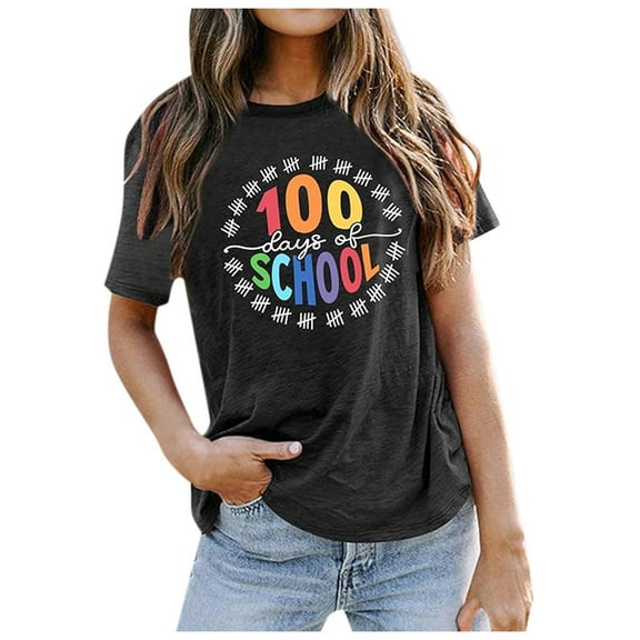 Shwomsmer Womens T Shirts Women's Casual Teacher School Letter Printing Crew Neck Short Sleeve T Shirt Top Large Women T Shirts