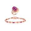 Gem Stone King 10.94 Ct Pink Created Sapphire 18K Rose Gold Plated Silver Ring Bracelet Set