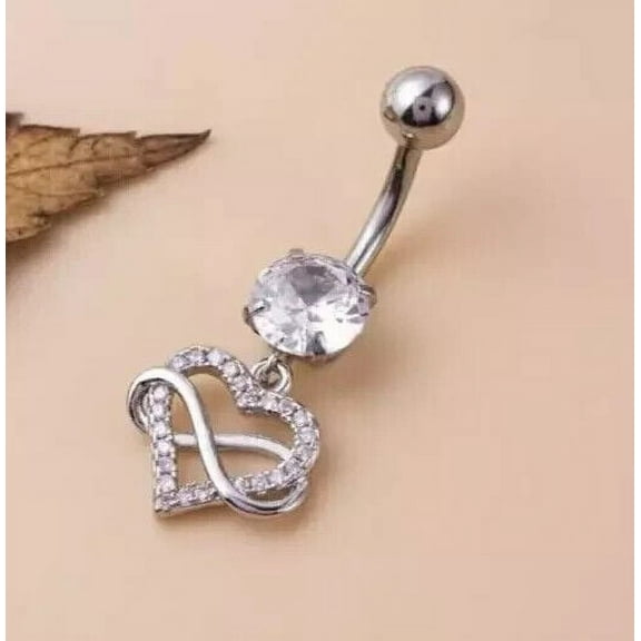 2.00Ct Round Cut Lab Created Diamond Women's Heart Shape Belly Button Ring 14K White Gold Plated 925 Silver