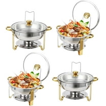 Garvee 5QT Chafing Dishes for Buffet Set of 4, Buffet Servers and Warmers, Round Catering Food Warmers with Glass Lid & Lid Holder, Stainless Steel Chafing Dish Buffet Set, Gold