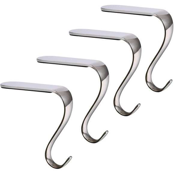 Christmas Stocking Holders Xmas Fireplace Hanger Hooks Holiday Mantel Garland Clips Metal Grips Set of 4 (Silver)