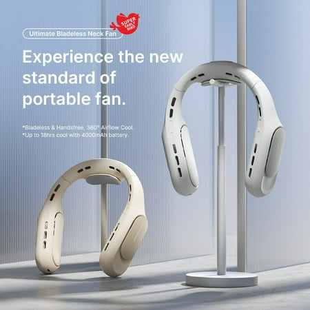 Summer Portable Neck Fan Rechargeable 4 Speeds Bladeless FANS with Metal Neck Brace Electric Leafless Hanging Neck Cooling Fan