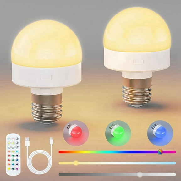Rechargeable Light Bulbs with Remote - E26 Battery Operated Bulb for Non-Hardwired Wall Sconces, Pendant Lights