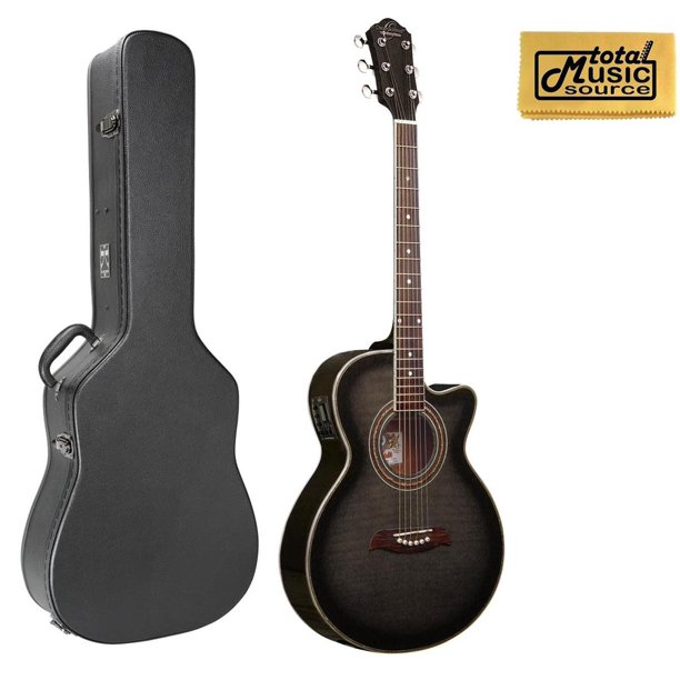 Oscar Schmidt by Washburn A/E Concert/ Folk Guitar, Trans Black