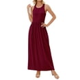 thumbnail image 6 of ZXSXSY Women Round Neck Sleeveless Pure Color Long Dress with Pocket, 6 of 9