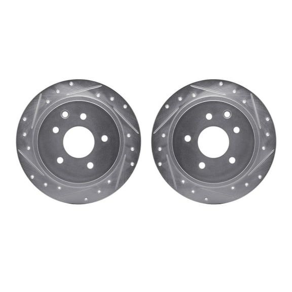 Dynamic Friction Company Rear Brake Rotors-Drilled and Slotted-Silver 7002-67093