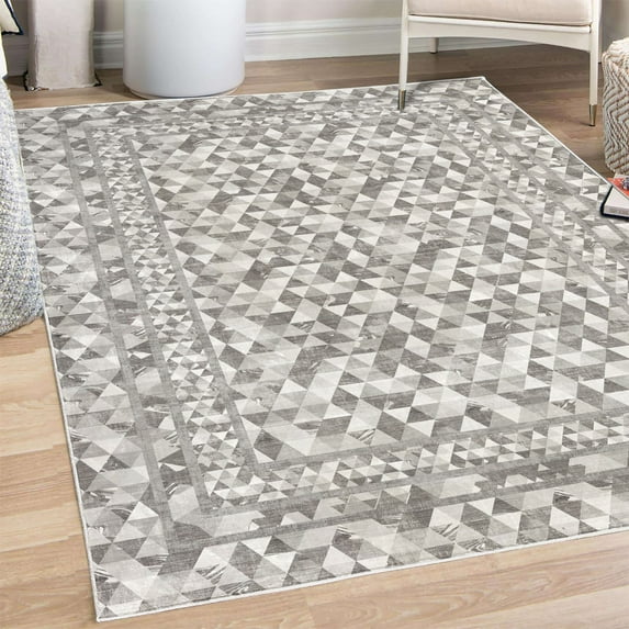 Geometric Decorative Rug, Neutral Colored Pastel Triangles Polygonal Art Modern Themed Art Print, Quality Carpet for Bedroom Dorm and Living Room, 6 Sizes, Taupe Grey, by Ambesonne