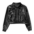 thumbnail image 3 of TiaoBug Kids Shiny Metallic Bomber Jacket Boys Girls Motorcycle Baseball Long Sleeve Zip Up Coats Black 14, 3 of 7