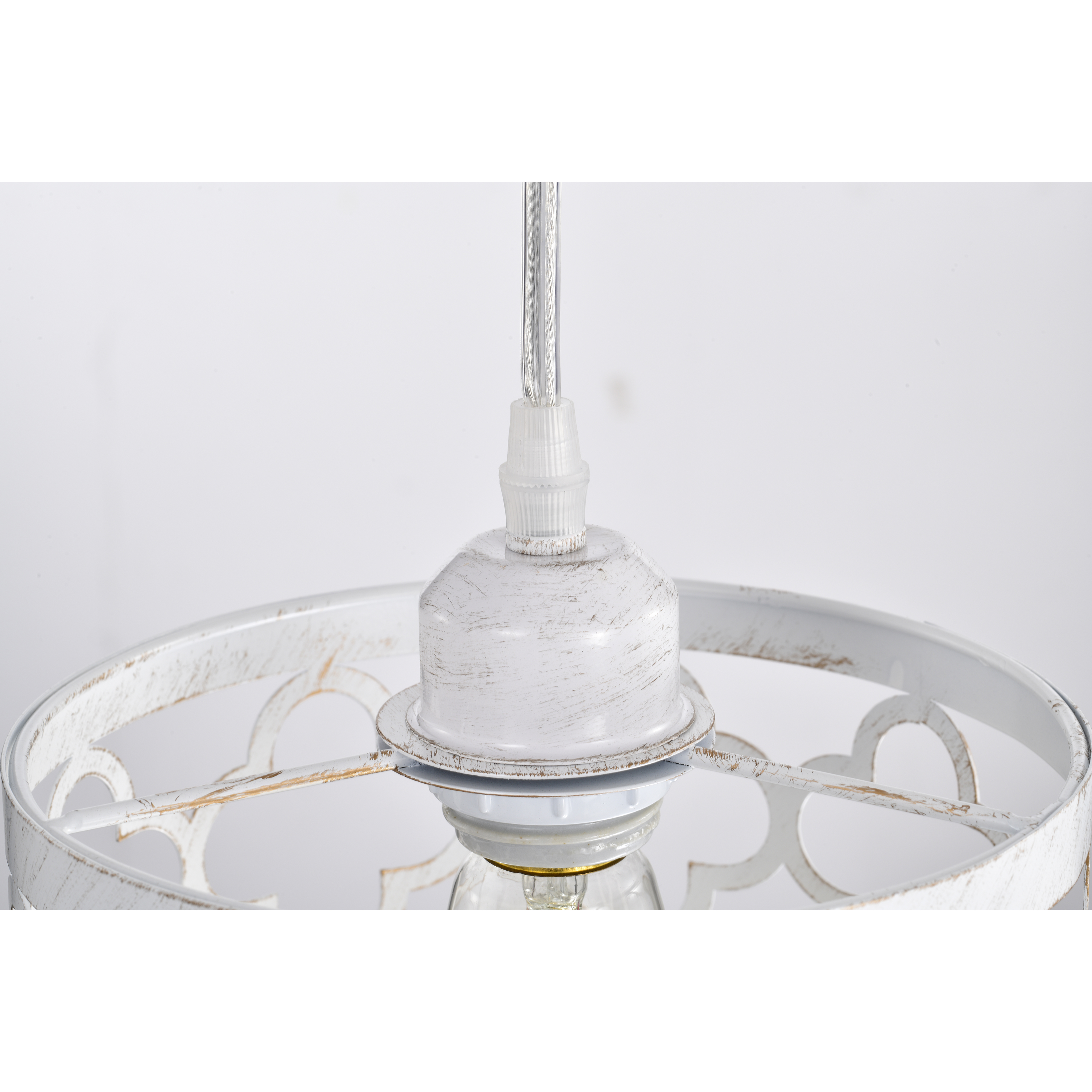 White Plug in Pendant Light with Switch, 19.7FT Hanging Swag Light Fixture with E26 Base, Farmhouse Style Cage Lamp for Bedroom, Kitchen, Living Room