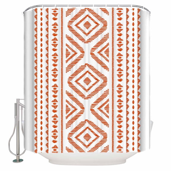 Orange Boho Bathroom Shower Curtains with 12 Hooks Polyester Waterproof Shower Curtain for Stalls and Bathtubs Vintage Southwestern Geometric Stripes Decorative Bathroom Privacy Curtain 60x72 Inches