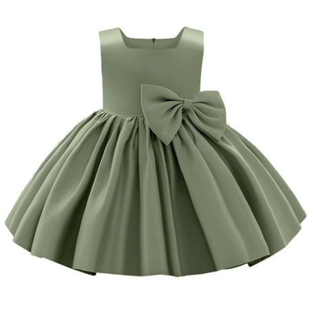 

GWAABD GirlsLine Casual Dress Green Polyester Flower Girls Bowknot Tutu Dress for Kids Baby Wedding Bridesmaid Birthday Party Pageant formal Dresses toddler First Baptism Christening Gown 140
