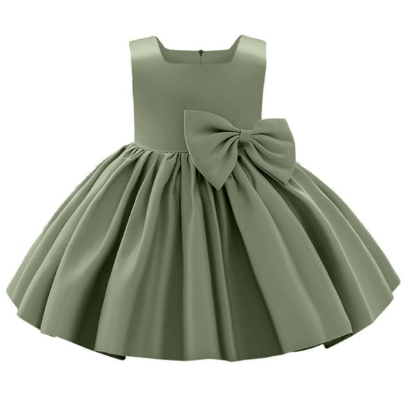 EDFBUYKRS Flower Girls Bowknot Tutu Dress For Kids Baby Wedding Bridesmaid Birthday Party Pageant Formal Dresses Toddler First Baptism Christening Gown