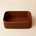 thumbnail image 5 of Fluted Cardboard Storage Baskets with Leather-Like Lids Sturdy Stackable Paper Boxes Decorative Tray Chocolate Brown Set of 3, 5 of 6