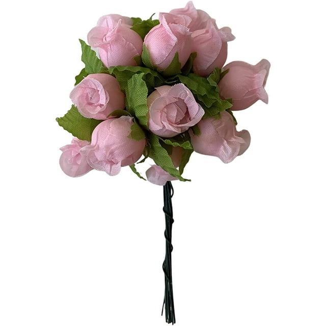 Rose Petal Pink Artificial Silk Flower Roses - 12 Mini Bouquets of 12 ...