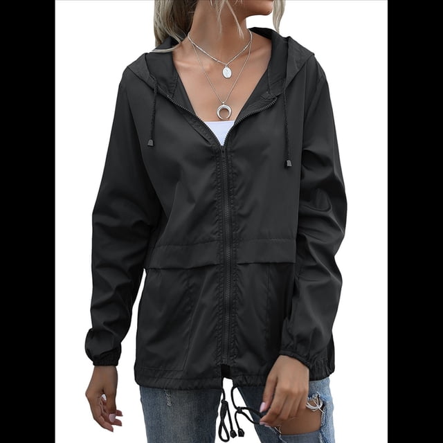 Impermeables para Mujer, Impermeables, Resistentes Al Viento, Ajustables, con Capucha y Bolsillos. Negro XL