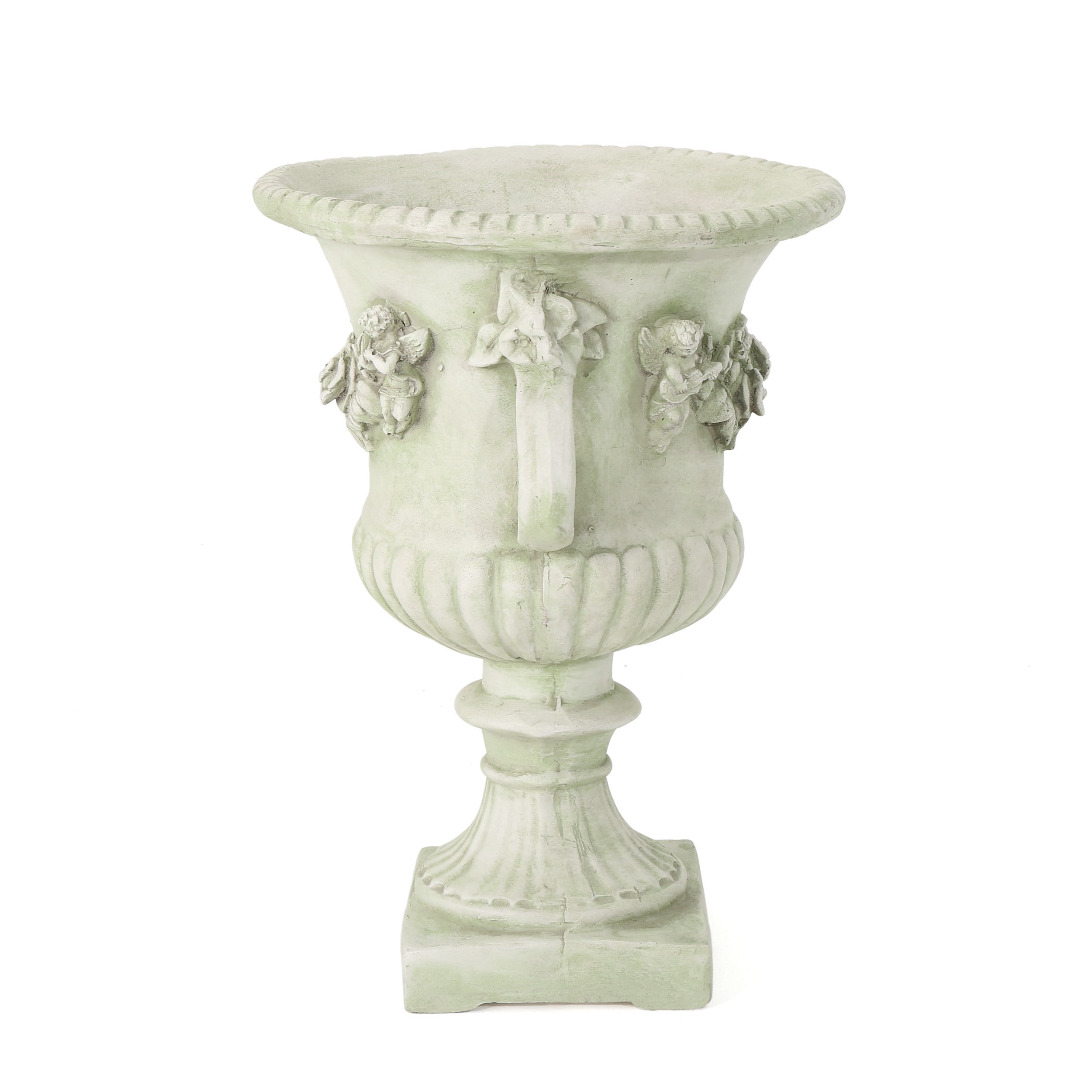 GDF Studio Isia Outdoor Cast Stone Garden Urn Planter, White Moss
