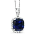 thumbnail image 3 of Gem Stone King 10K White Gold 2.52 Ct Cushion Created Sapphire 18 inch Chain Diamond Pendant, 3 of 6