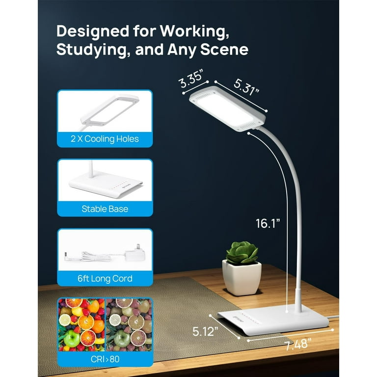 TROND LED Desk Lamp Color Modes Brightness, Dimmable Table