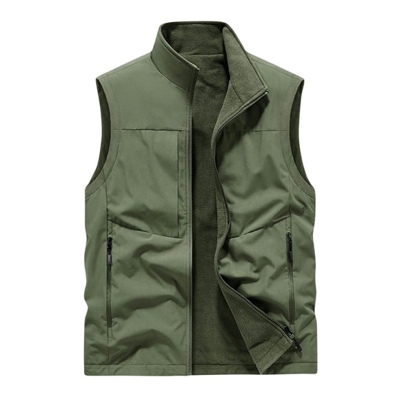 WREESH Fashion Vest Men'S Thin Workwear Waistcoat Solid Color Stand Collar Sleeveless Jacket Tank Tops Olive Green