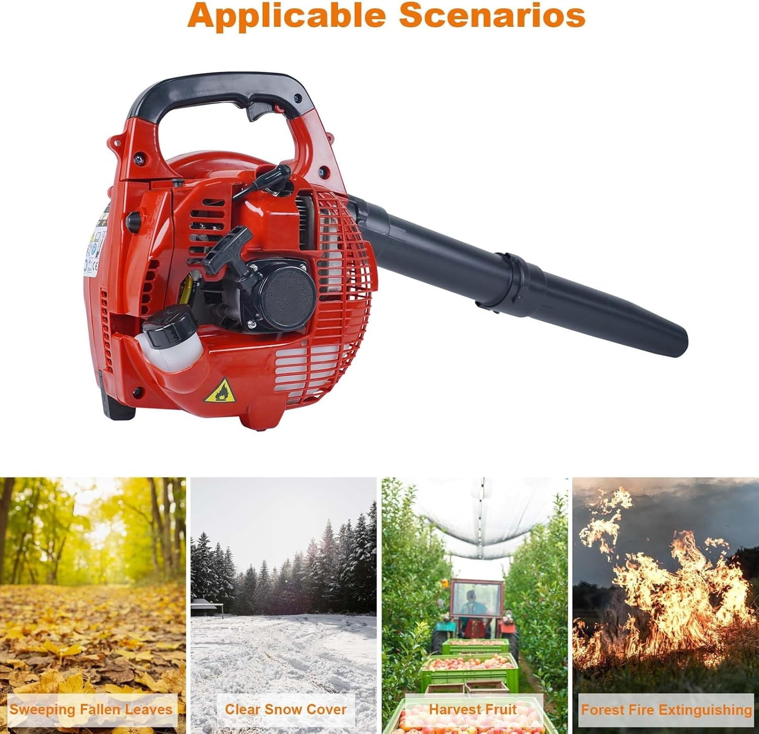 1.1 HP Handheld Gas Leaf Blower, 28CC 2 Stroke 490 CFM 180 MPH, Powerful Clearing Performance & Ergonomic Gas Powered Leaf Blower for Lawn Care, Snow Blowing & Yard Cleaning